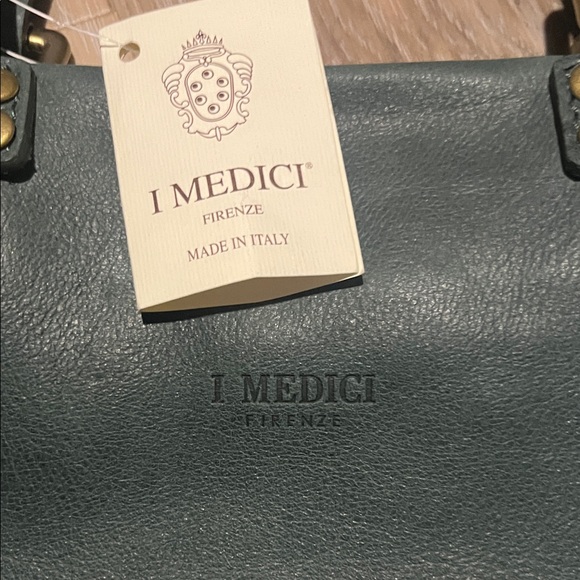 I Medici Italian Leather  Medium Green Tote with Gold Accents - Picture 4 of 11
